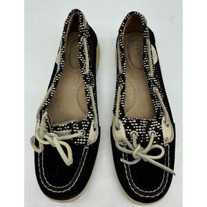 Sperry Top Sider Women's Angelfish Slip-On Nubuck Boat Shoes Size 7M Black Cream